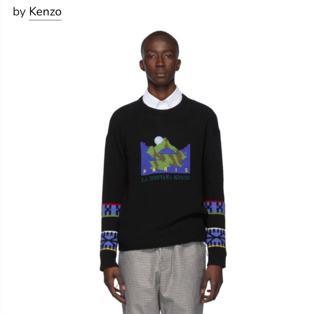 KENZO Sweater S “PARIS La Montana"
2019 Graphic Logo Wool Black Royal-Blue